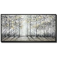 V-inspire art, 24x48 Inch Modern Impressionist Tree art 100% Hand Painted Canvas Frame Wall art Oil Painting Large Paintings Black Framed Gray Wall Decoration Acrylic Paint Knife Painting