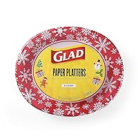 Glad Disposable Paper Platter, Holiday Red Snowflake Design, 6ct | Soak Proof, Cut-Proof, Microwaveable, Heavy Duty Disposable Platters in Elegant Designs, 10