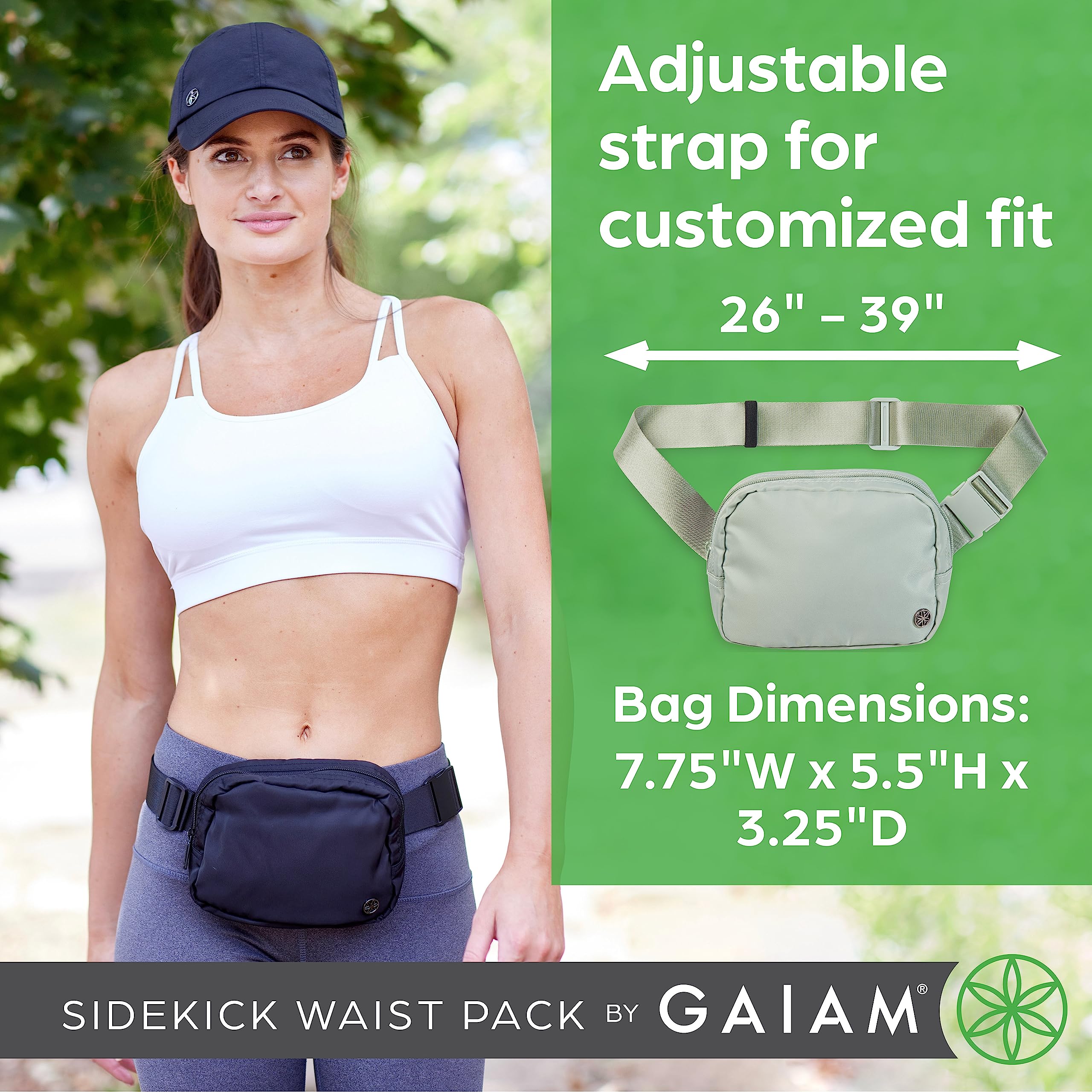 Gaiam Sidekick Waist Pack - Storage Belt Bag for Women And Men - Adjustable Belt With Lightweight Pouch For The Gym & Studio