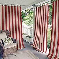 Home Fashions Highland Stripe Indoor/Outdoor Curtain Panel, 50 inches X 108 inches, Red