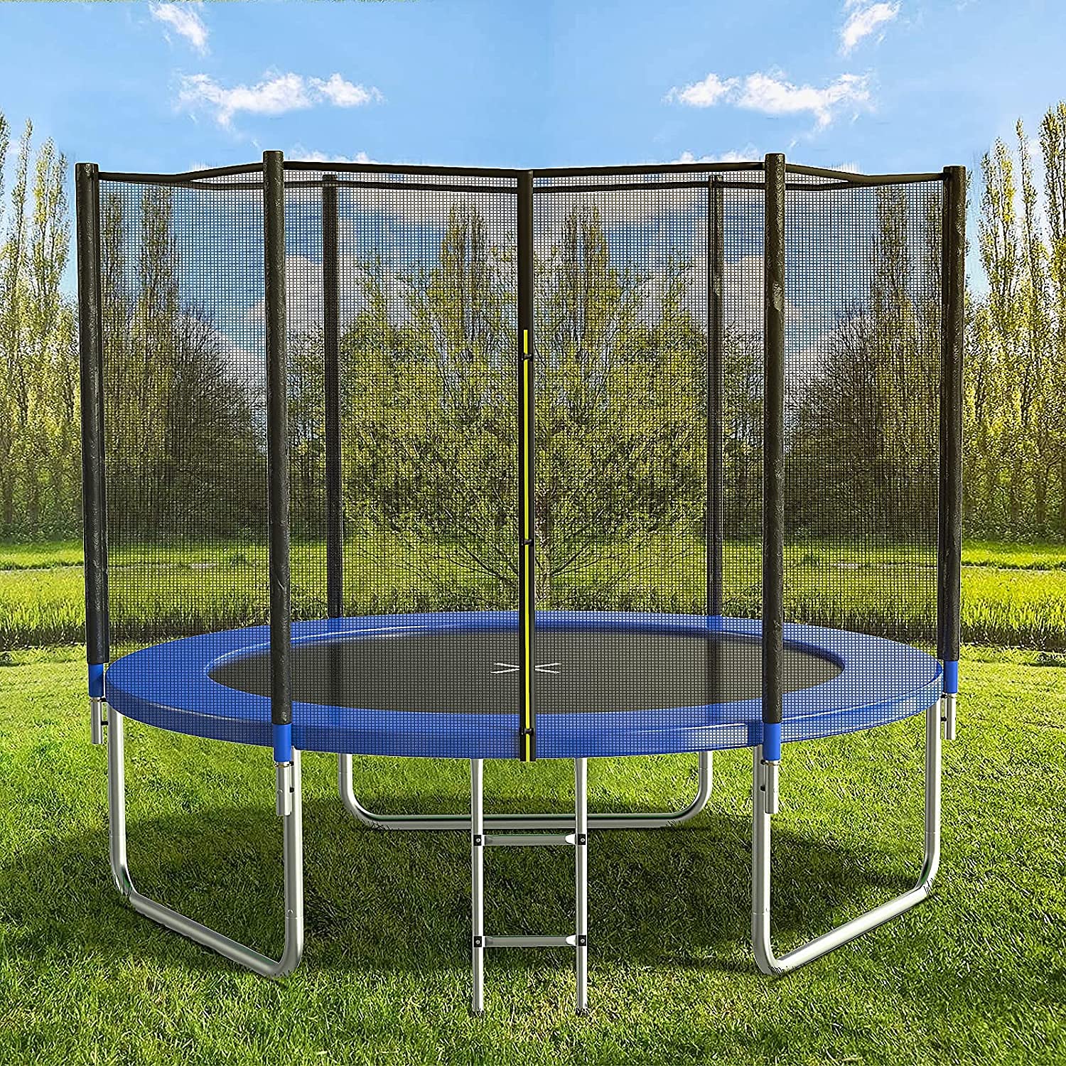AOTOB 8FT 10FT 12FT 14 FT 15FT Trampoline with Safety Enclosure Net，Outdoor Trampoline with Basketball Hoop, Heavy Duty Jumping Mat and Spring Cover Padding for Kids and Adults, Storage Bag and Ladder