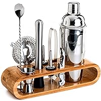 Mixology Bartender Kit: 10-Piece Bar Tool Set with Bamboo Stand | Perfect Home Bartending Kit and Martini Cocktail Shaker Set for a Perfect Drink Mixing Experience | Fun Housewarming Gift (Silver)…