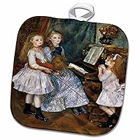 3D Rose The Daughters of Catulle Mendes by Pierre Auguste Renoir Music Lesson Pot Holder, 8 x 8