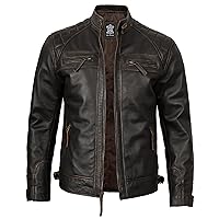 Decrum Leather Jacket Men - Real Lambskin Cafe Racer Biker Style Casual Leather Jackets For Mens
