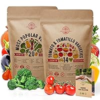 20 Most Popular Vegetables Seeds & 14 Rare Tomato & Tomatillo Seeds Variety Packs Non-GMO Heirloom Seeds for Indoor and Outdoor. Over 2100 Seeds.