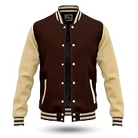 RELDOX Brand Varsity Jacket, Wool Body with Leather Arms Letterman Baseball Unique & Stylish Color Brown-Cream, Size XS