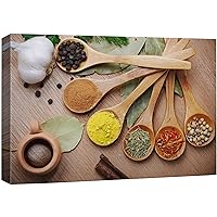 Canvas Prints Wall Art - Still Life Various of Spices in Wooden Spoon Food/Kitchen Concept | Modern Wall Decor/Home Decoration Stretched Gallery Canvas Wrap Giclee Print & Ready to Hang - 16