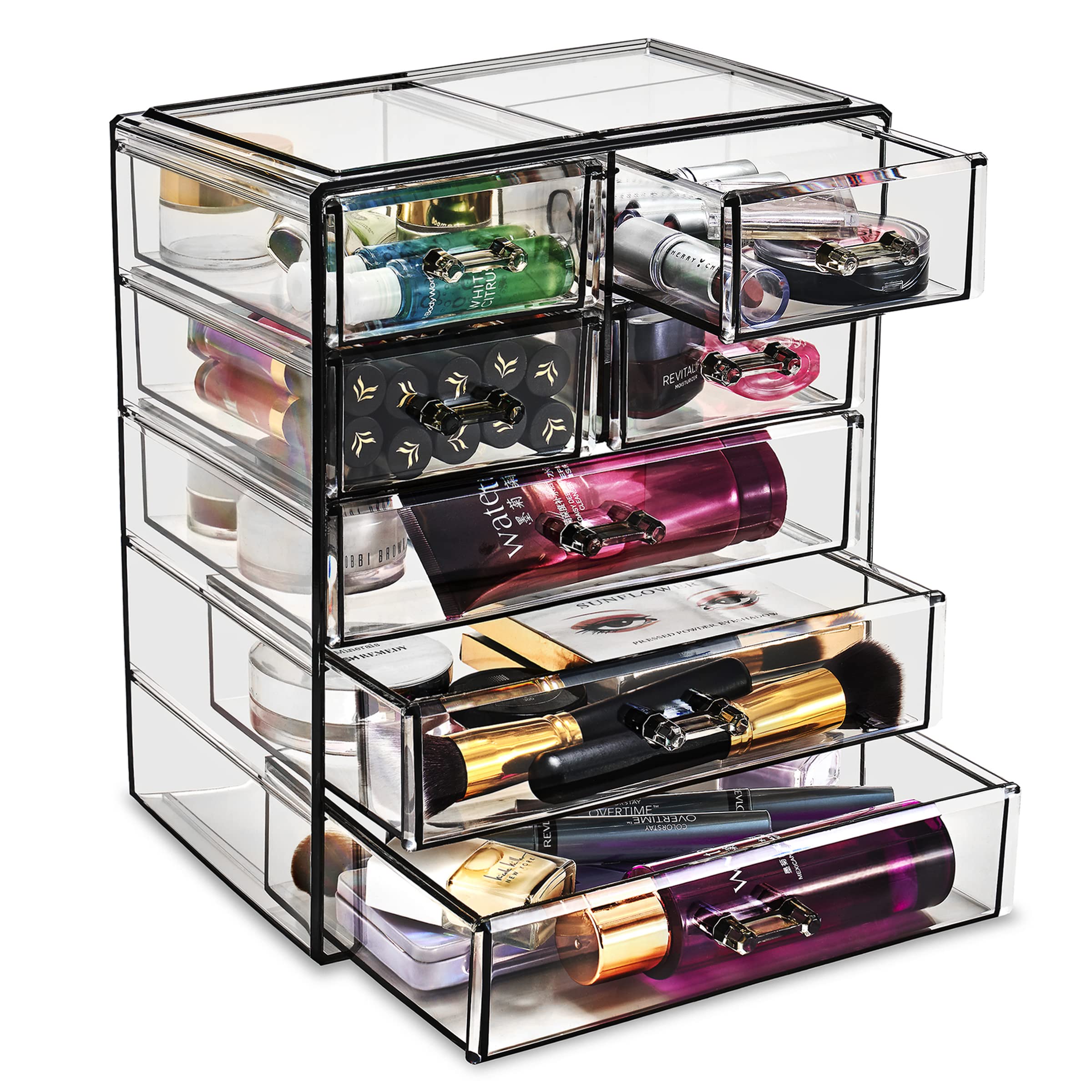 Sorbus Acrylic Makeup Organizer - Organization and Storage Case for Cosmetics Make Up & Jewelry - Big Clear Makeup Organizer for Vanity, Bathroom, College Dorm, Closet, Desk (3 Large, 4 Small Drawers)