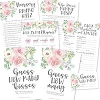 50 Floral Who Knows Mommy Best, Baby Prediction and Advice Cards etc, 25 Guess How Many Cards - 6 Double Sided Cards Baby Shower Games Funny, How Many Kisses Game Baby Shower Decorations