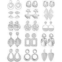 15 Pairs Gold Silver Statement Earrings Set for Women Geometric Exaggerated Statement Earrings Punk Stylish Sectored Twisted Earring Jewelry for Women and Girls