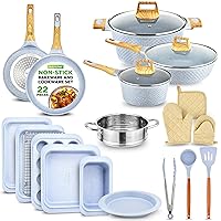 Nutrichef 22-Piece Cookware and Bakeware Set | Professional Home Kitchen Collection with Multi-Sized Pots, Pans, Non stick and Heat-Resistant Tools (Moon Grey Marble)