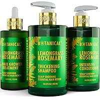 Botanical Hair Growth Lab - Hair Loss Treatment, Thickening Shampoo and Intensive Conditioner - Lemongrass Rosemary - Scalp Soothing Hair Thinning Prevention