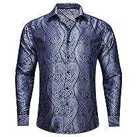 YOHOWA Men's Dress Shirt Silk Paisley Long Sleeve Button Down Dress Shirts Regular Fit Formal Casual