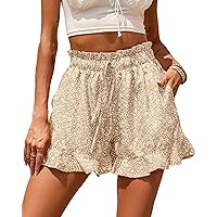 BTFBM Women's Summer Shorts 2024 Floral Elastic High Waisted Belted Casual Beach Ruffle Short Lounge Pants with Pockets