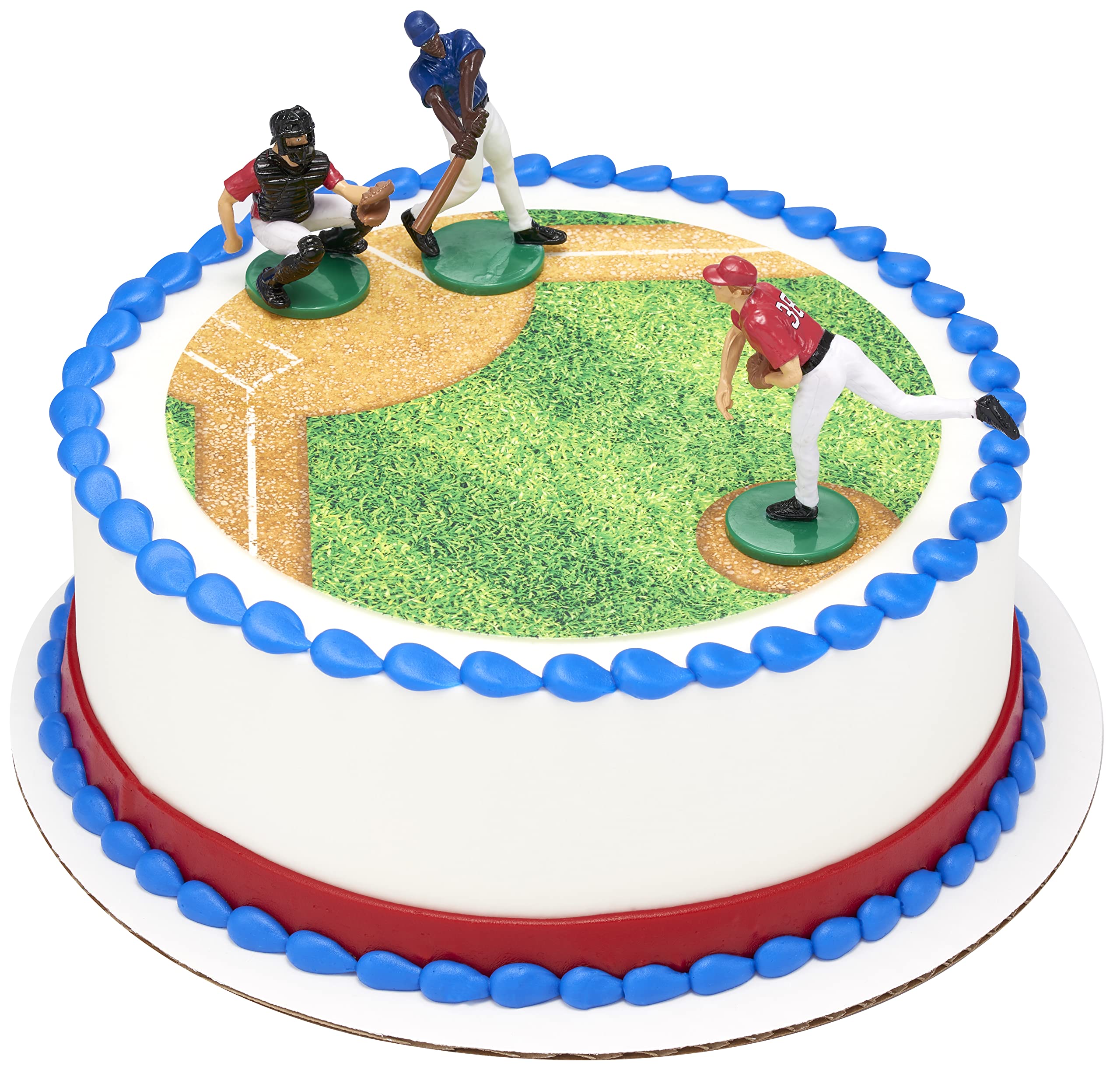 DecoPac Batter Up 3 Piece Decorations Set, Cake and Cupcake Toppers for Baseball Themed Birthdays, Celebrations, and Parties, Food Safe, Re-usable, Red, Blue original version