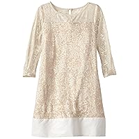 Big Girls' Foil Lace with Sequin Band Three-Quarter Sleeve Dress