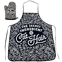 The Secret Ingredient is Cat Hair Funny Pet Kitten Animal Lover Graphic Kitchen Accessories Funny Graphic Kitchenwear Funny Cat Novelty Cookware Black Oven Mitt + Apron