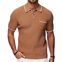 PJ PAUL JONES Men's Hollow Texture Knit Polo Shirts Breathable Contrast Shirt Lightweight Golf Shirts with Pocket