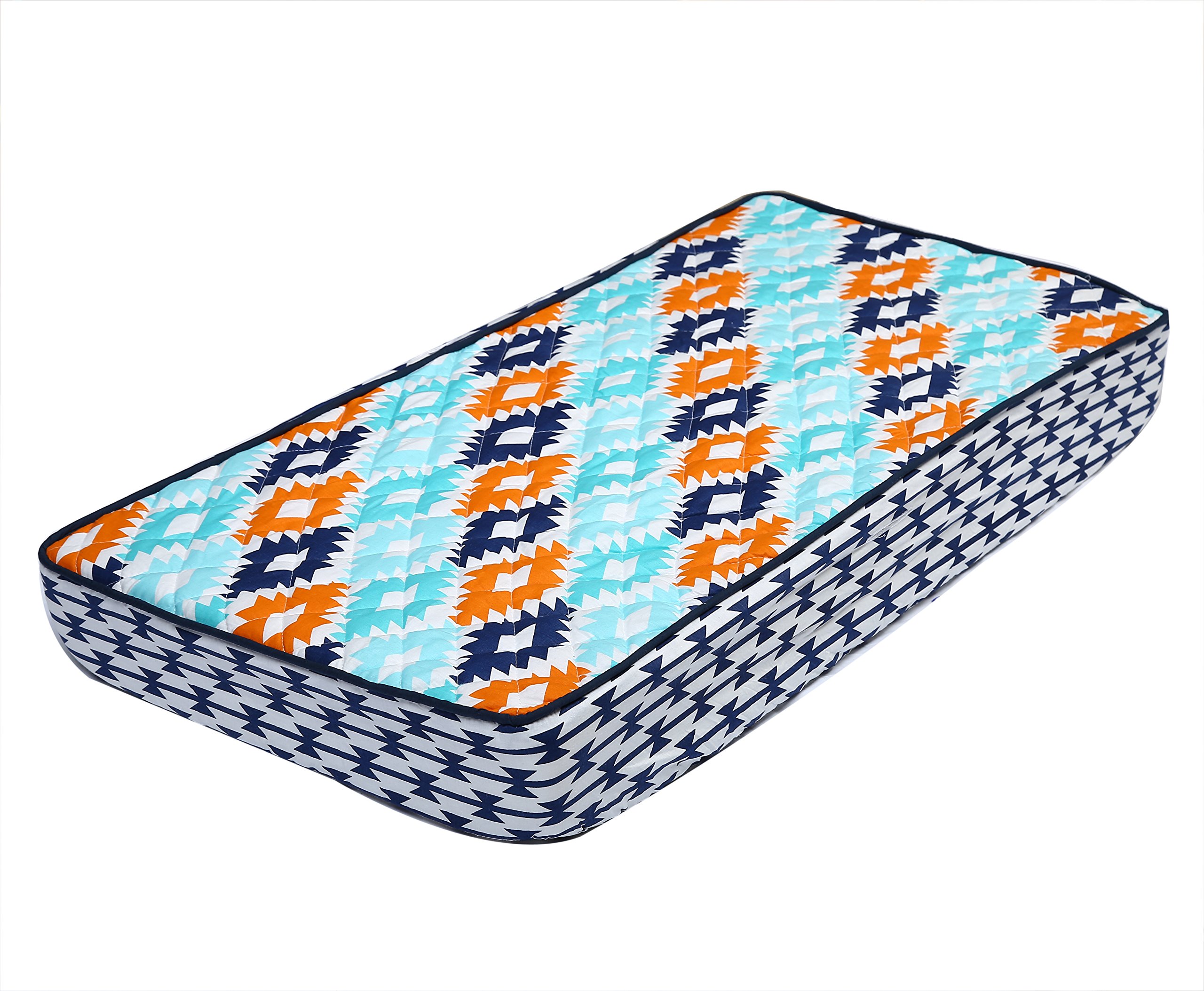 Bacati - Liam Aztec Kilim Aqua/Orange/Navy Quilted Changing Pad Cover