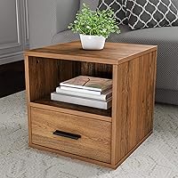 Lavish Home Stackable Cube End Table - Contemporary Minimalist Modular Accent Piece with Drawer for Bedroom, Living Room, or Office (Brown)
