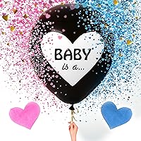 Sweet Baby Co. Jumbo 36 Inch Baby Gender Reveal Balloon | Big Black Balloons with Pink and Blue Heart Shape Confetti Packs for Boy or Girl | Baby Shower Gender Reveal Party Supplies Decoration Kit