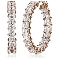 Amazon Collection Platinum or Gold-Plated Sterling Silver Princess-Cut Infinite Elements Zirconia Hoop Earrings