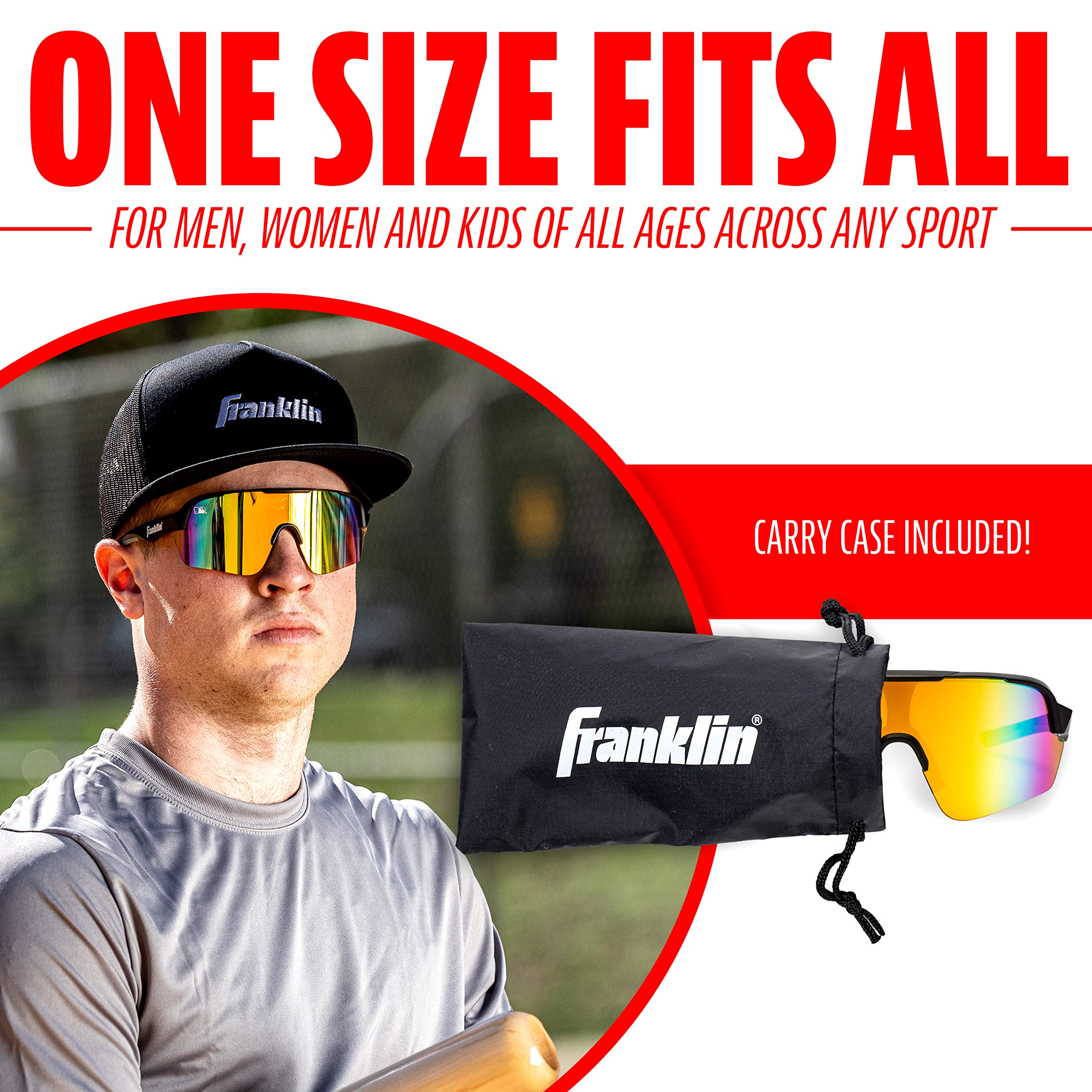 Franklin Sports Baseball + Softball Sunglasses - Men's + Women's Sports Sunglasses - Flip Up Shades + Non Flip Glasses