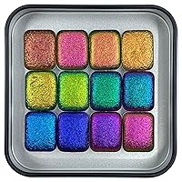 IUILE Handmade Watercolor Paints, Chrome & Super Shift Sets - Vivid Quarter Pan Set (12 colors) in Tin Case. Super Color Shift, Metallic, Shiny, Shimmer. For Artists, Students, Hobbyists, Calligrapher