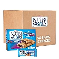 Nutri-Grain Fruit and Veggie Soft Baked Breakfast Bars, Made with Whole Grains, Kids Snacks, Blueberry and Beet (12 Boxes, 96 Bars)