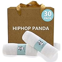 HIPHOP PANDA Baby Washcloths, Rayon Made from Bamboo - 2 Layer Ultra Soft Absorbent Newborn Bath Face Towel - Reusable Baby Wipes for Delicate Skin - White, 30 Pack