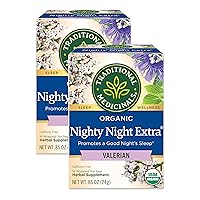 Traditional Medicinals Organic Nighty Night Extra with Valerian Herbal Tea, Promotes a Good Night’s Sleep, (Pack of 2) - 32 Tea Bags Total