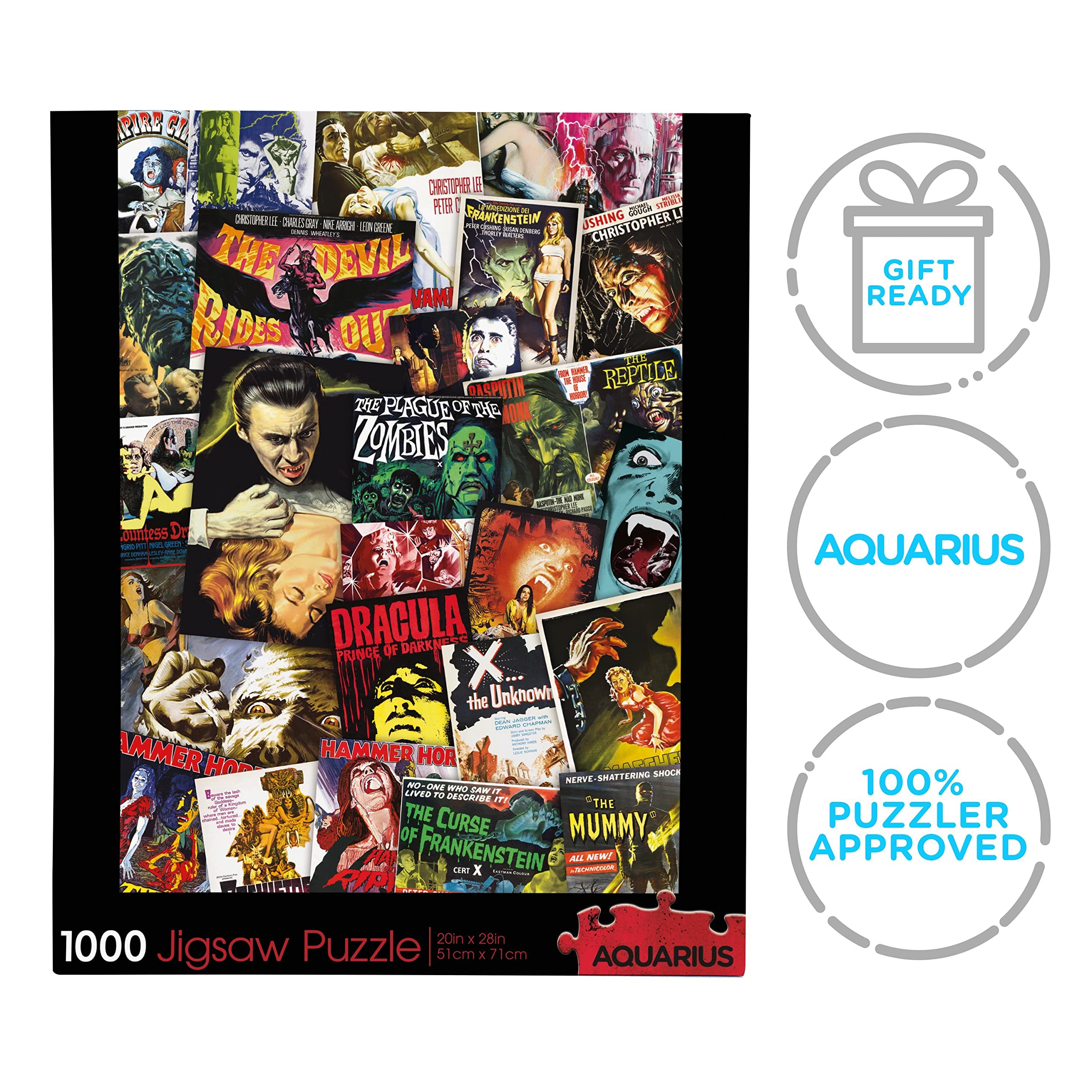 AQUARIUS Hammer Classic Horror Movies Collage (1000 Piece Jigsaw Puzzle) - Glare Free - Precision Fit - Officially Licensed Hammer Merchandise & Collectibles - 20x28 Inches