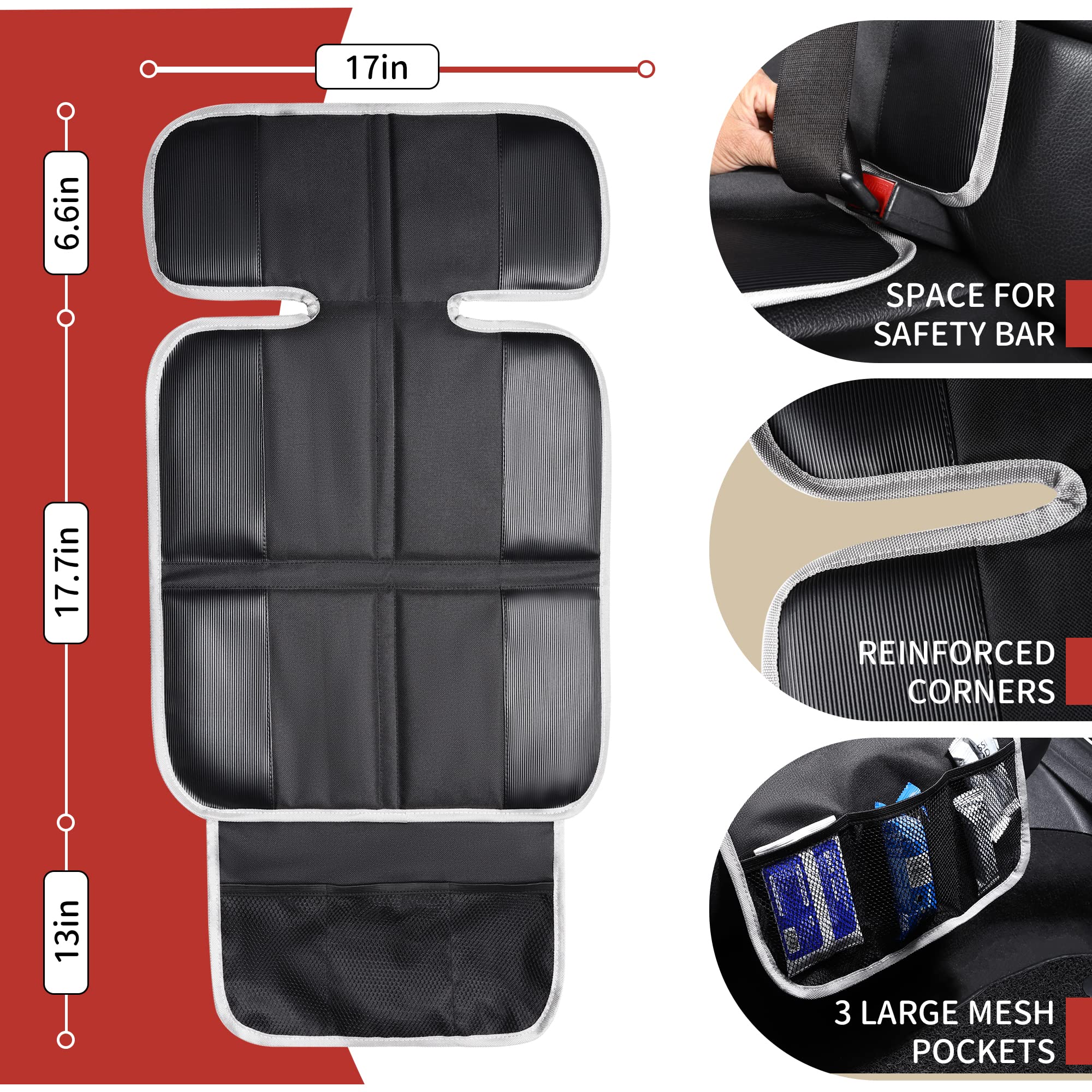 Car Seat Protector for Child Car Seat, Non-Slip Waterproof Car Seat Protector for Leather Seats with Thick Padding and Mesh Storage Pockets, Baby Seat Protectors Under Carseat