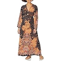 Angie Women's Long Sleeve Printed and Bleached Cutout Maxi Dress