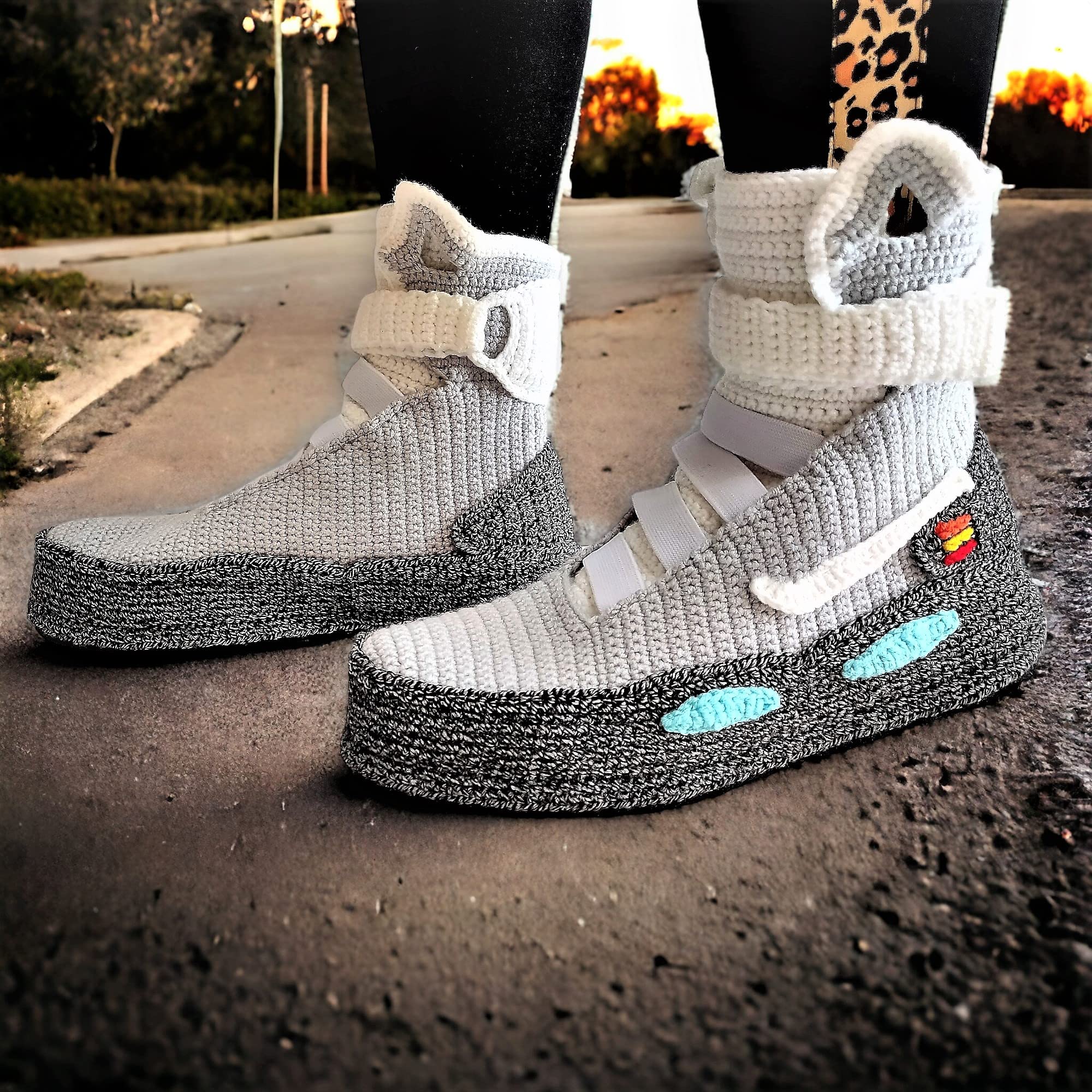 Back To The Future Air Mags Sneakers Slippers Knitted Crochet Custom Marty McFly Plush Shoes Socks