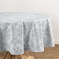 Elrene Home Fashions Savannah Boho Paisley Water- and Stain-Resistant Vinyl Tablecloth with Flannel Backing, 70 Inches X 70 Inches, Round, Gray