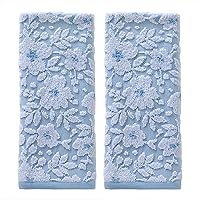 SKL Home Floral Jacquard Hand Towel Set, Sky Blue, 2 Count