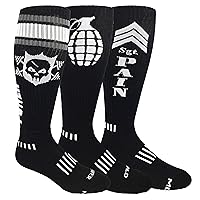 3-Pack Seargant Pain, Power Skull & Grenade Athletic Popular Performance Knee-High Socks
