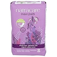 Natracare Natural Traditional Style Maxi Pads, Regular, Individually Wrapped, Without Wings in Plant-Based Bag (1 Pack, 14 Pads Total)