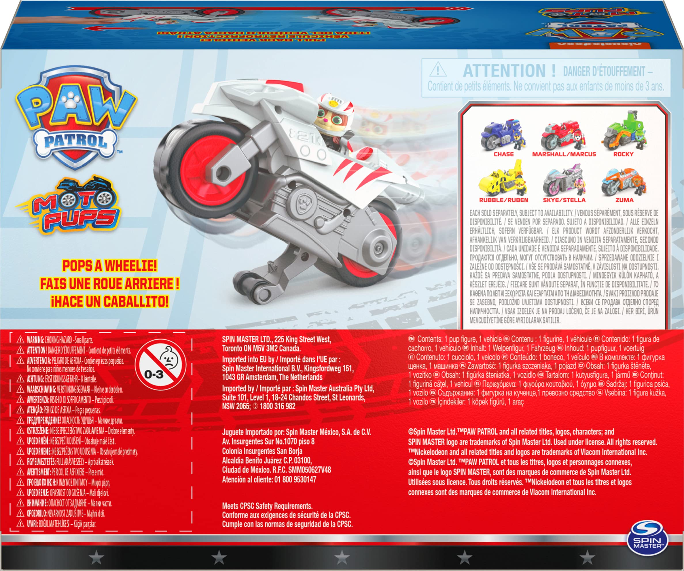 Paw Patrol, Moto Pups Wildcat’s Deluxe Pull Back Motorcycle Vehicle with Wheelie Feature and Toy Figure