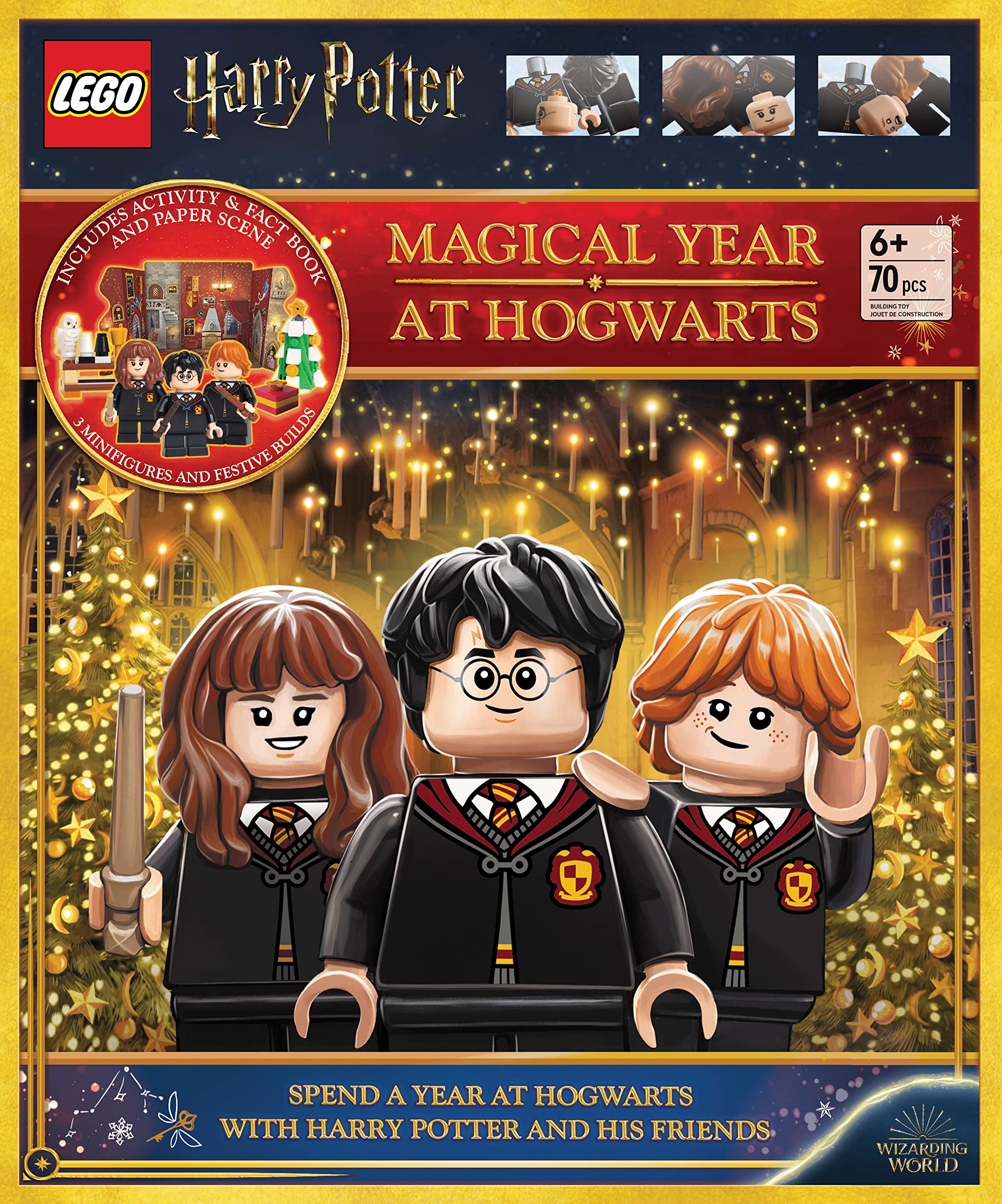 LEGO(R) Harry Potter(TM) Magical Year at Hogwarts: Christmas Activity Book with Fun Facts, Play Scene, Basic Brick Kit, and 3 LEGO(R) Minifigures to Inspire Imagination and Creativity!