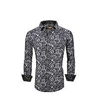 Premiere Men's Colorful Paisley Designer Fashion Dress Shirt Floral Casual Shirt Woven Long Sleeve Button Down Shirt