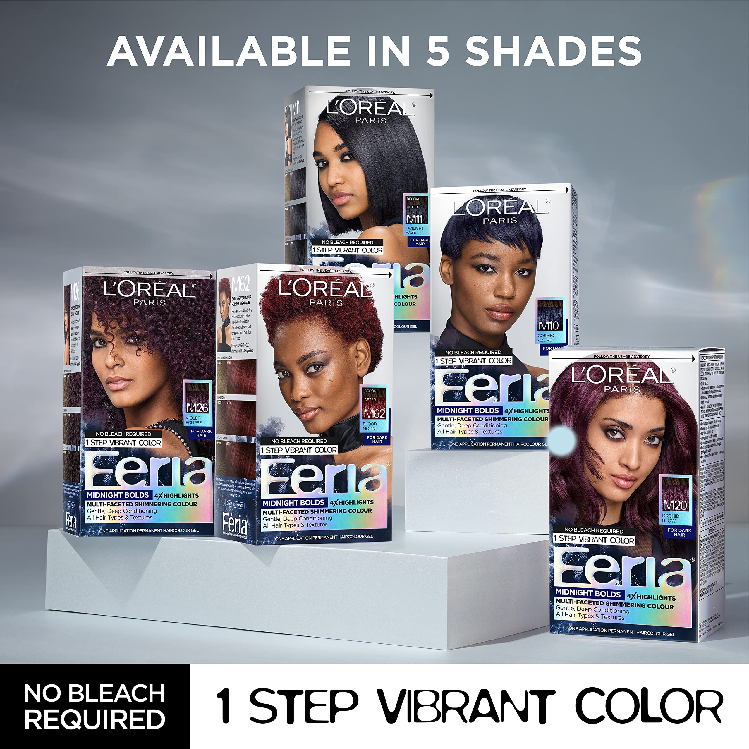 L’Oréal Paris Feria Midnight Bold Multi-Faceted Permanent One-Step Hair Color Kit, No Bleach Required, Cosmic Azure