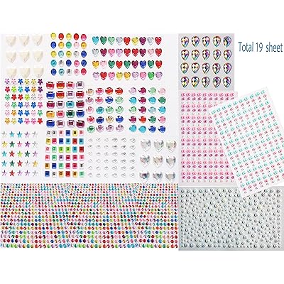  3800+ Gem Stickers Jewels Stickers Rhinestone for Crafts  Sticker Crystal Stickers Self Adhesive Craft Jewels for Arts &  Crafts，Multicolor，Assorted Size, total19 Sheet, 14 Big gems, 5 Small gems