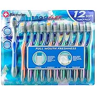 BioSwiss Toothbrush, ErgoFlex Pack of 12 Toothbrushes with Rubber Grips, Oral Care and Plaque Removal, Travel Friendly