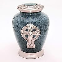 Celtic Cross Engraved Aluminium Cremation Urn for Human Ashes Adult - Handcrafted Funeral Urn for Ashes - Large - Bag Included (7'' x 7'' x 10''- 200 lbs or 91 kg, Granite Finish)