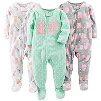 Simple Joys by Carter's Toddlers and Baby Girls' Loose-Fit Flame Resistant Fleece Footed Pajamas, Pack of 3