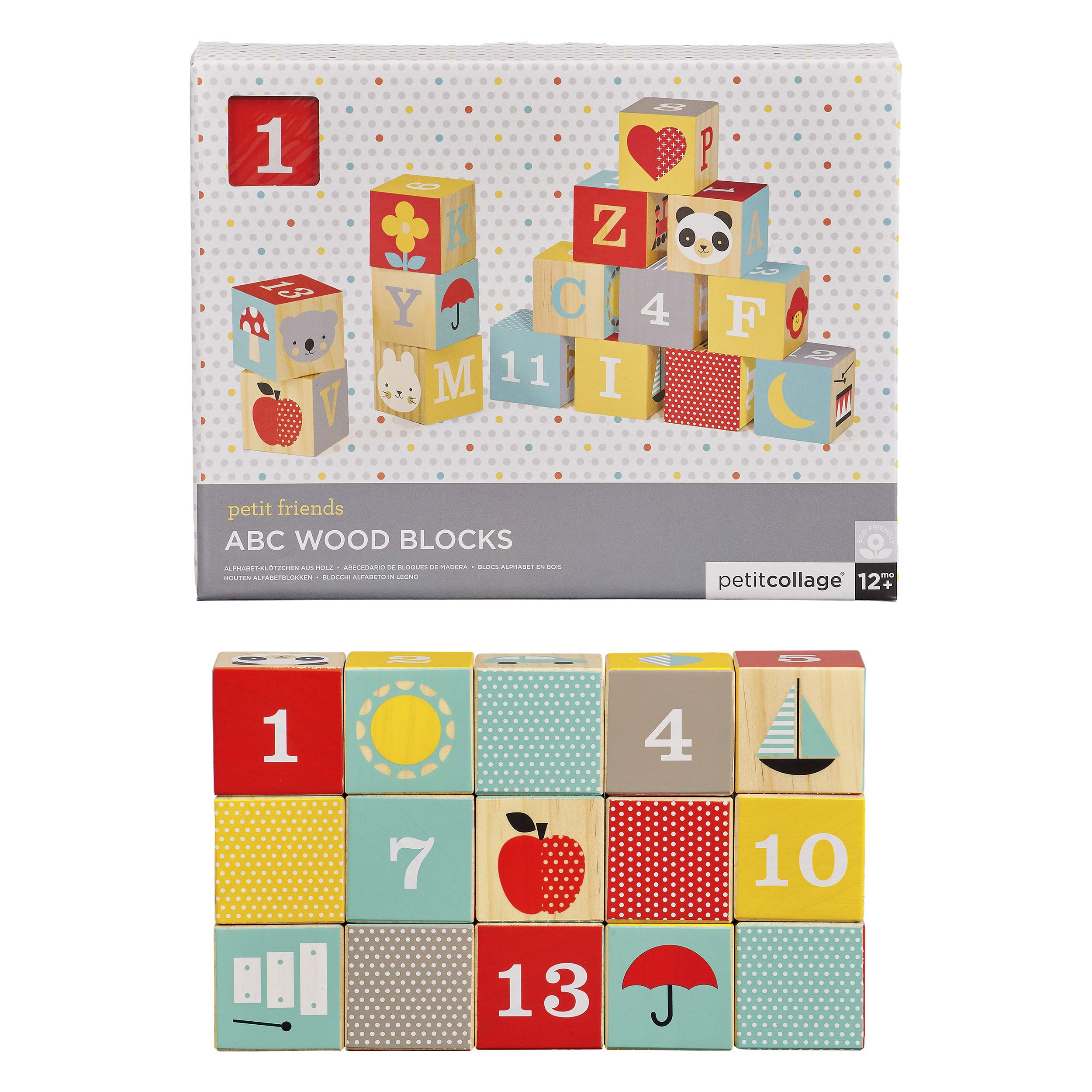 Petit Collage Eco-Friendly ABC Wooden Blocks, Set of 15 – Solid Wooden Blocks for Kids 12 Month and Older – Wooden Alphabet Blocks Measure 1.75” Each, Activity Toys Designed with Safe Materials