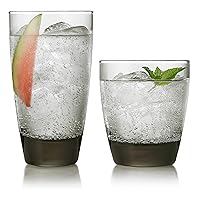 Classic Rocks and Tumbler Glasses Set of 16, Smoke Hue, Lead-Free Water Glasses , Dishwasher Safe Drinking Glasses Set