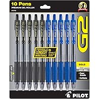 G2 Bold, Premium Gel Pens, Bulk Pack Of 10 Pilot G2 Pens, 5 Black G-2 & 5 Blue Ink, 1.0mm Medium Point, Retractable Rolling Ball, Office & School Pens for Women & Men.